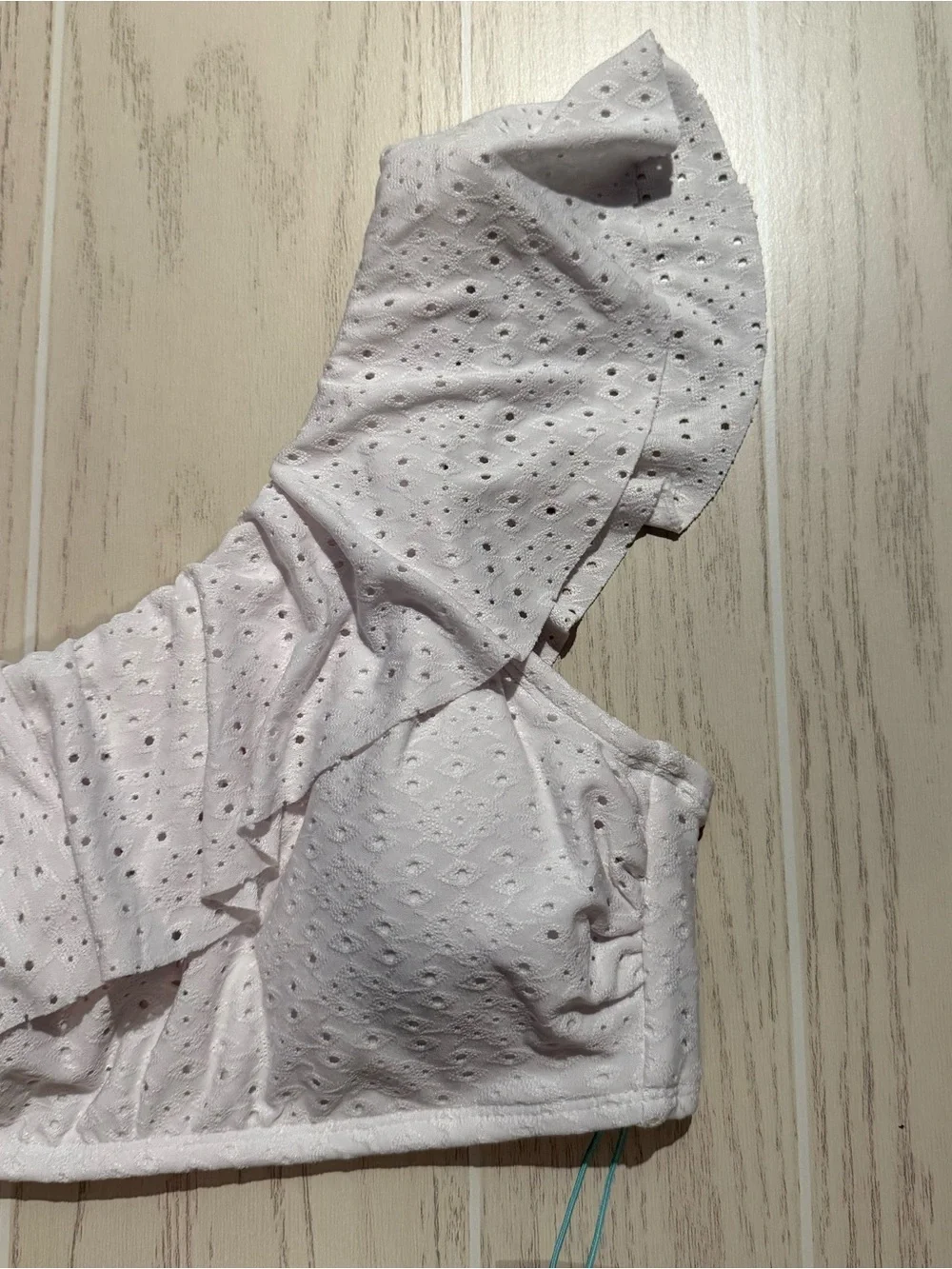 Kona Sol White Eyelet One Shoulder Ruffle‎ Bikini Top NWT